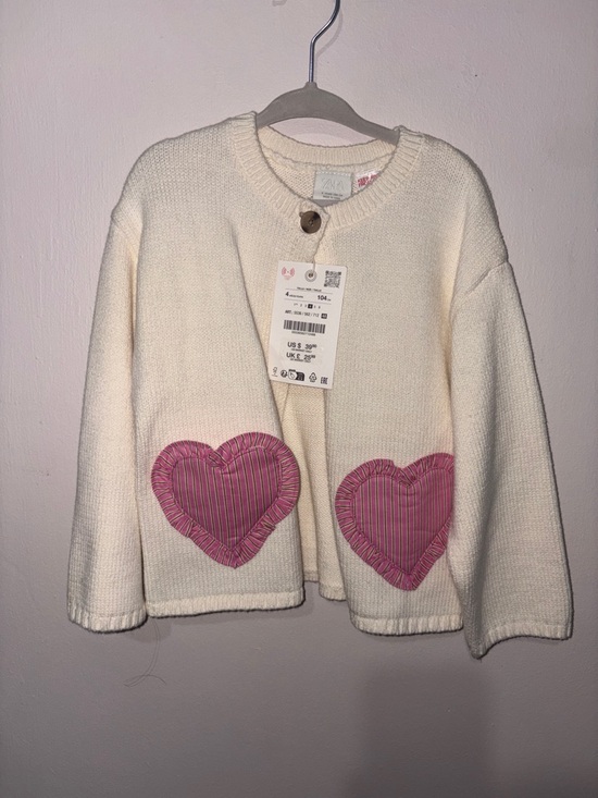 Zara Other - Zara Cream Knit Cardigan with Pink Heart Patches